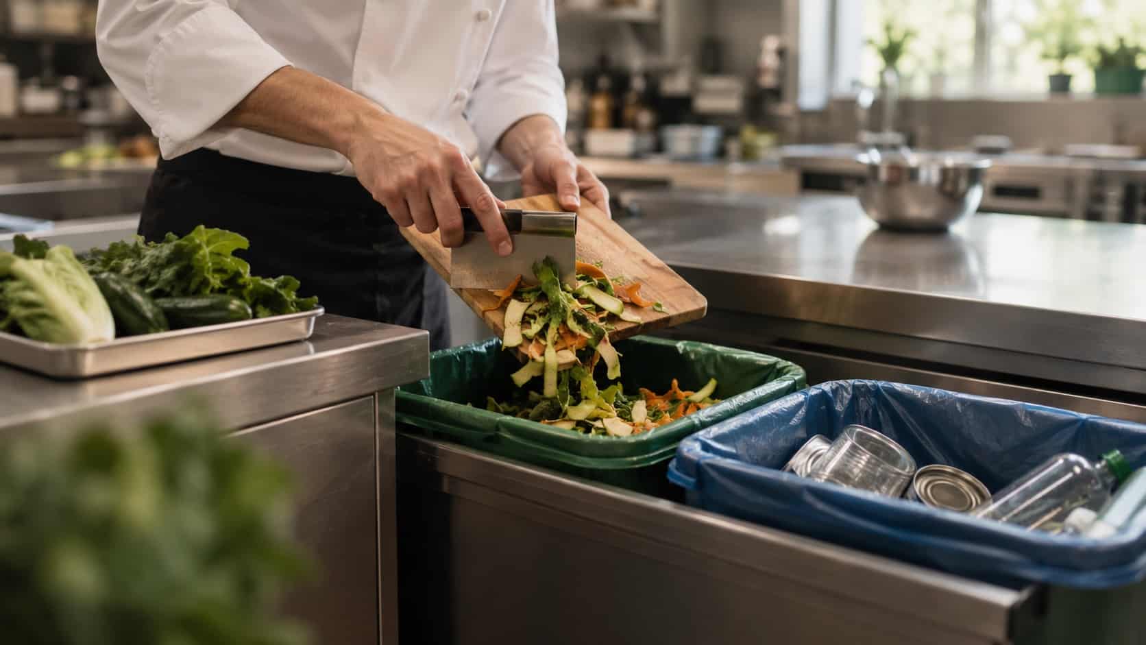 tri-dechets-alimentaires-cuisine trier des déchets dans une poubelle de tri