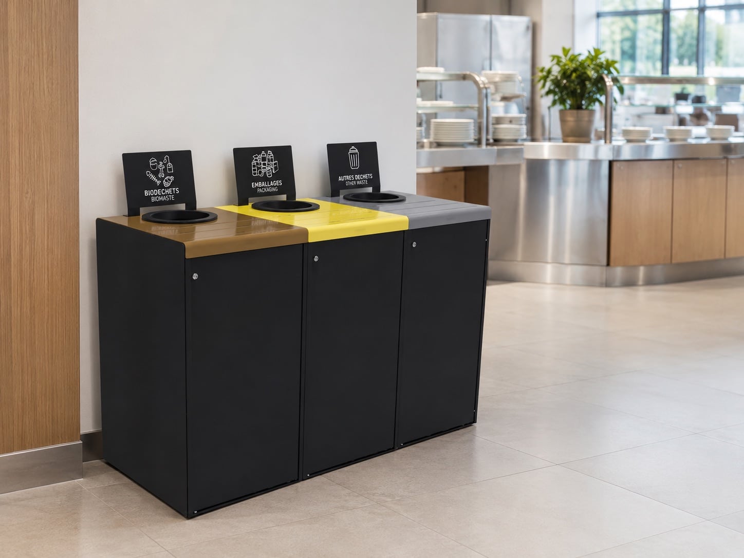 Station de tri 3 bacs – 90L" (idéal self, réfectoire)