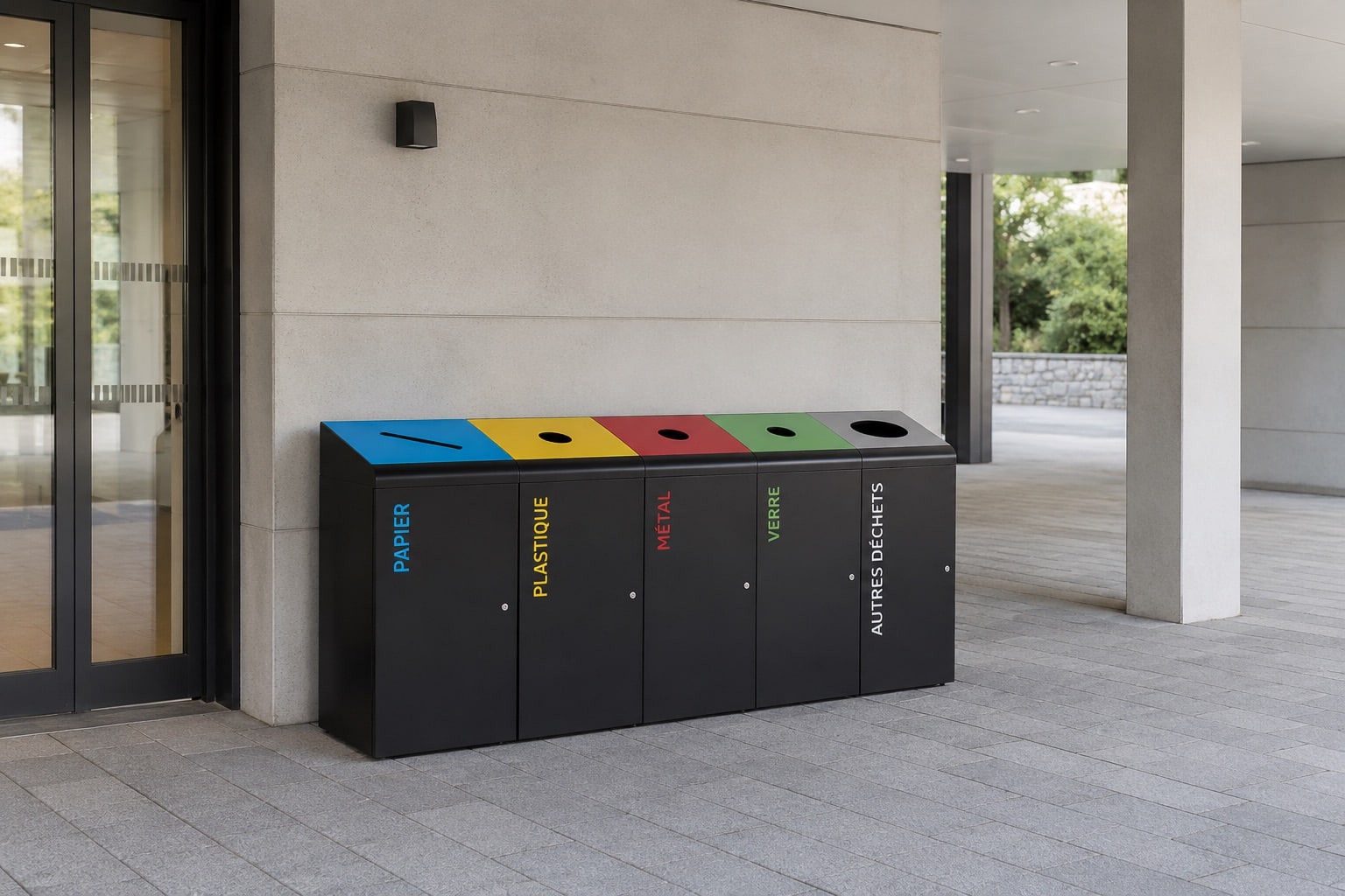 poubelles de tri sélectif dans une collectivité