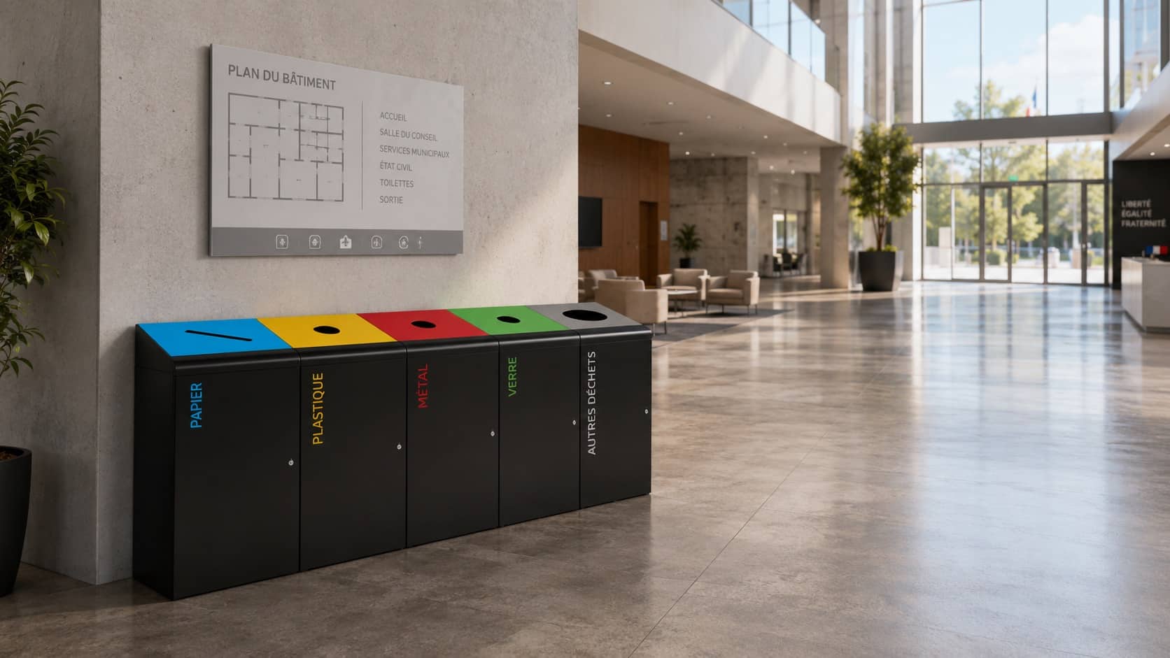 poubelles de tri sélectif dans une collectivité 