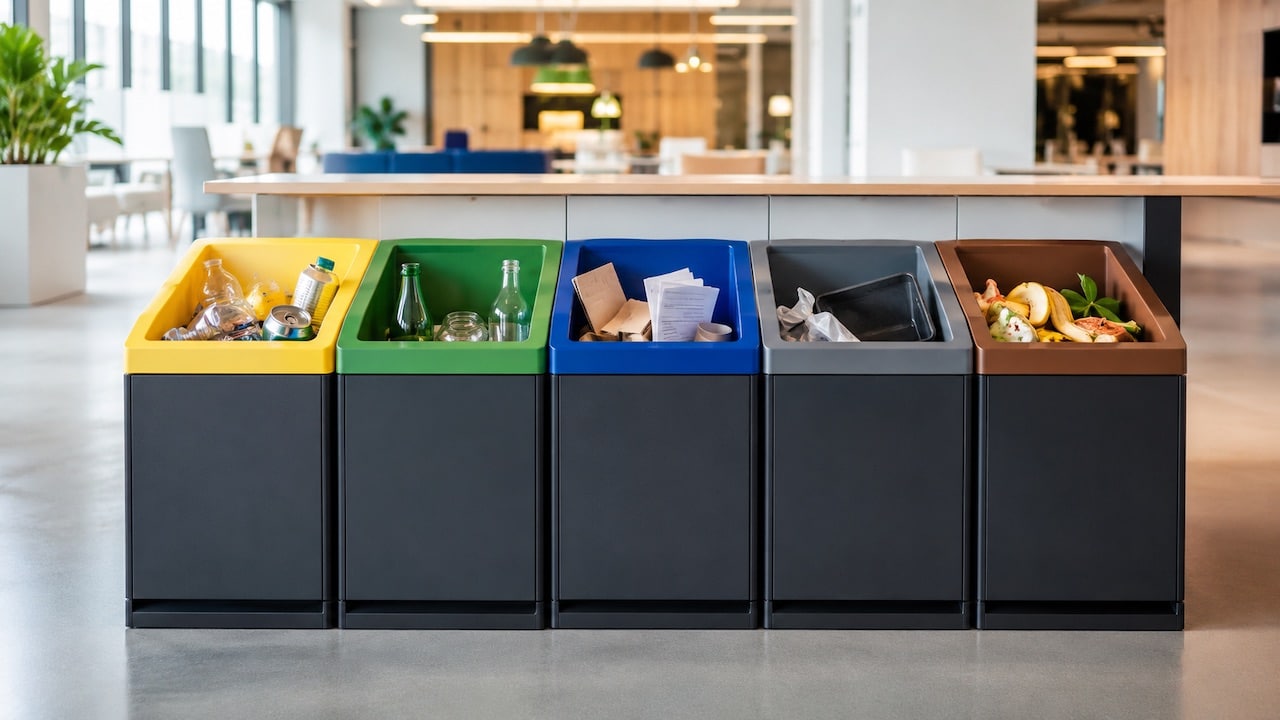 poubelle de tri selectif en entreprise de couleur différentes