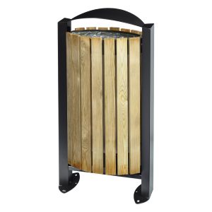 Corbeille Arkea Bois sur pied 60 L, façade en lattes de bois et structure gris manganèse