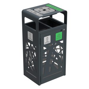 Corbeille de tri extérieur Cybel 2 flux anthracite, façades ajourées