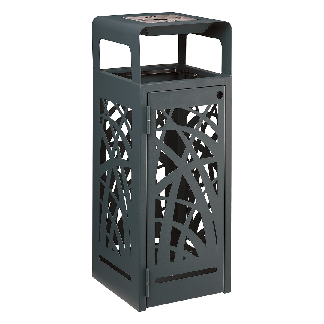 Corbeille urbaine Cybel 110 L anthracite avec cendrier, acier ajouré
