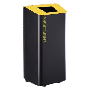 Corbeille de tri extérieur Kolotri 100 L, couvercle jaune pour les emballages