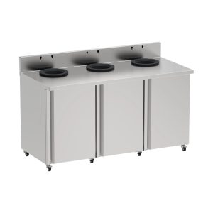 Meuble de tri inox Trinox 3 flux, inox 304 brossé, 3 ouvertures sur le plateau