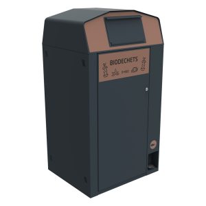 Point de tri Trirok Biodéchets 120 L, anthracite, coiffe marron, trappe à pédale