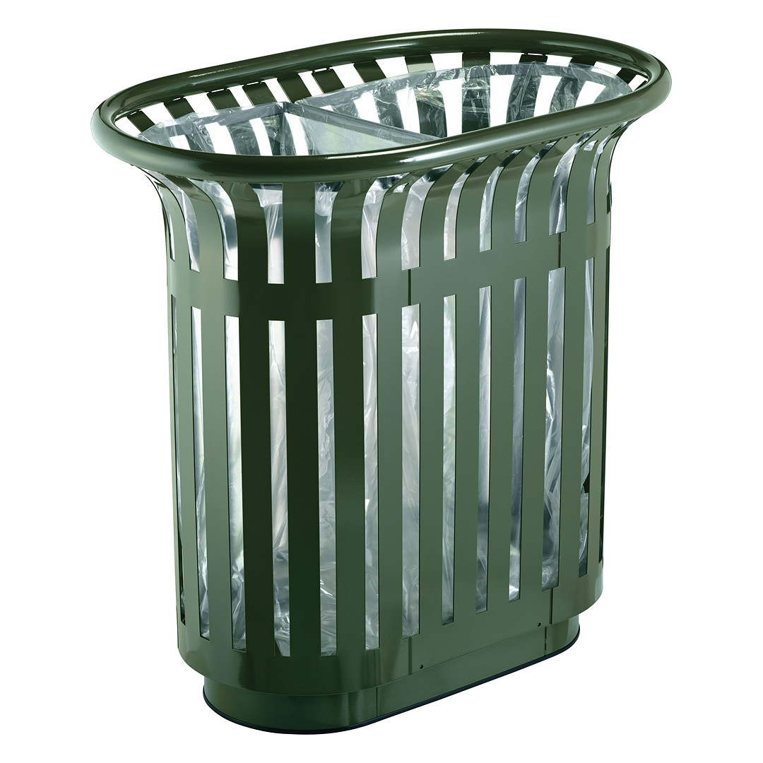 Corbeille de tri extérieur Tulipe 2 flux à poser, en acier vert olive