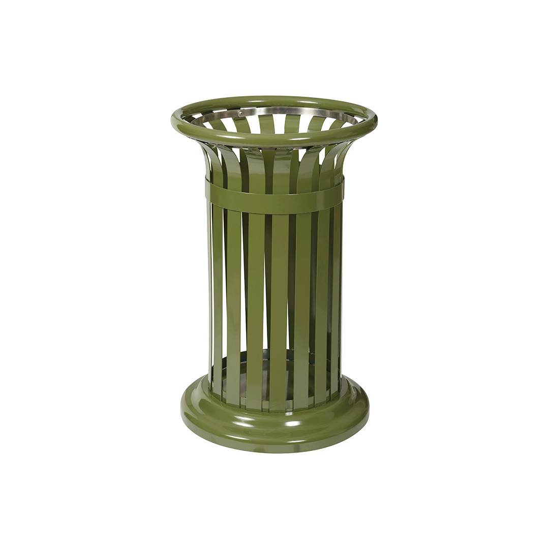 Corbeille urbaine Tulipe 60 L vert olive, acier à lattes