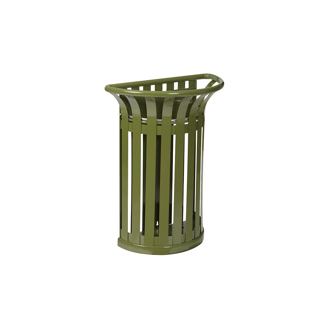 Corbeille urbaine Tulipe 60 L vert olive, acier à lattes