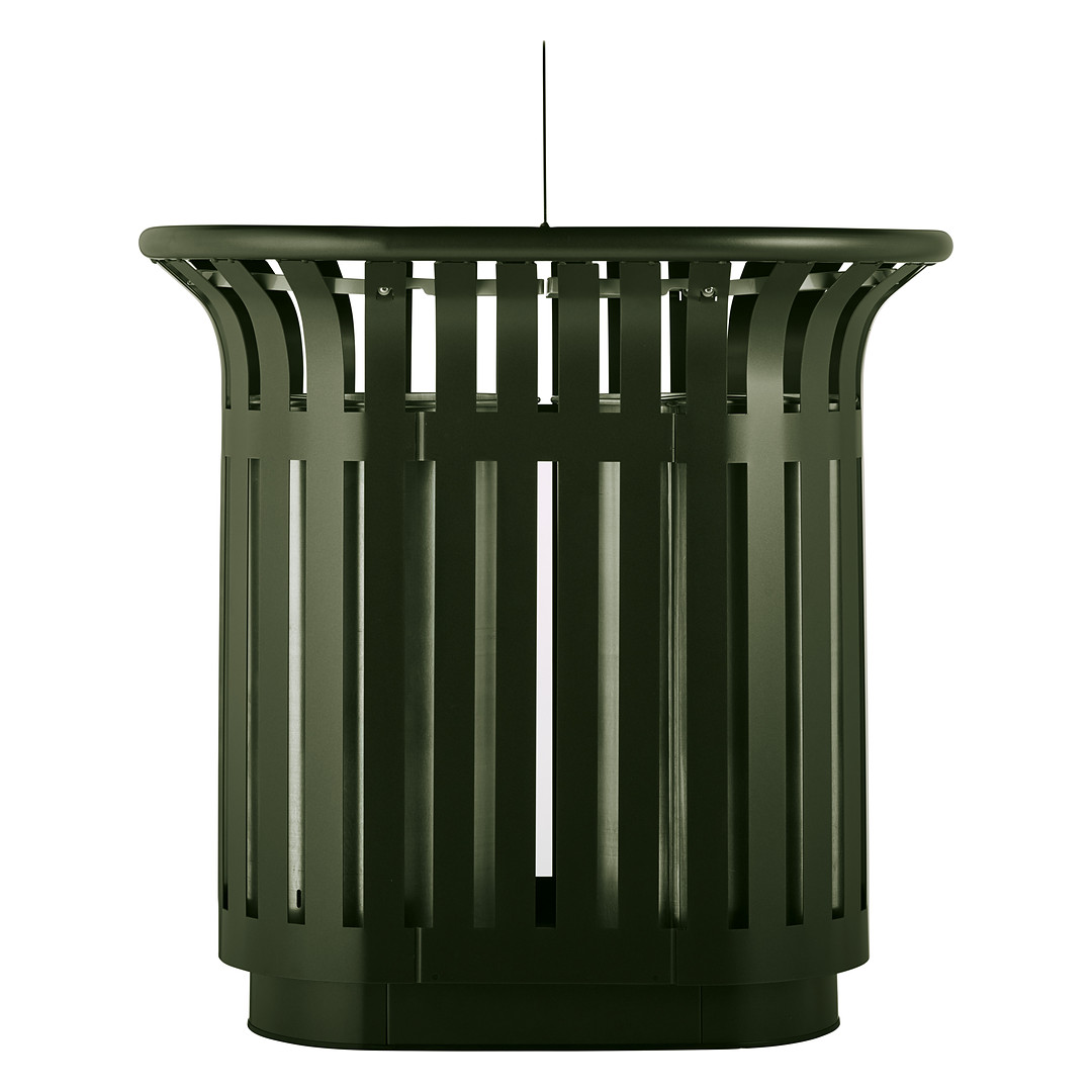 Corbeille de tri extérieur Tulipe 2 flux à poser, en acier vert olive