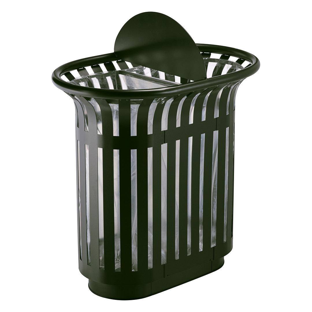 Corbeille de tri extérieur Tulipe 2 flux à poser, en acier vert olive
