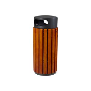 Corbeille en bois Zeno 60 L, lattes bois et tête gris manganèse